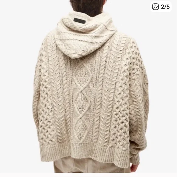 Fear of God Essentials Men's Beige Cable Knit Hoodie - Picture 2 of 9